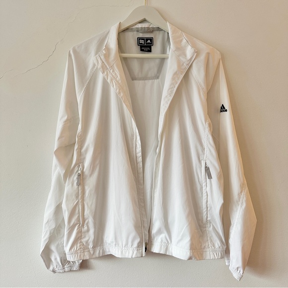 ADIDAS WHITE LIGHT SPORTS RUNNING JACKET WOMEN GYM EMBROIDERED BLACK LOGO S-M - Picture 2 of 8